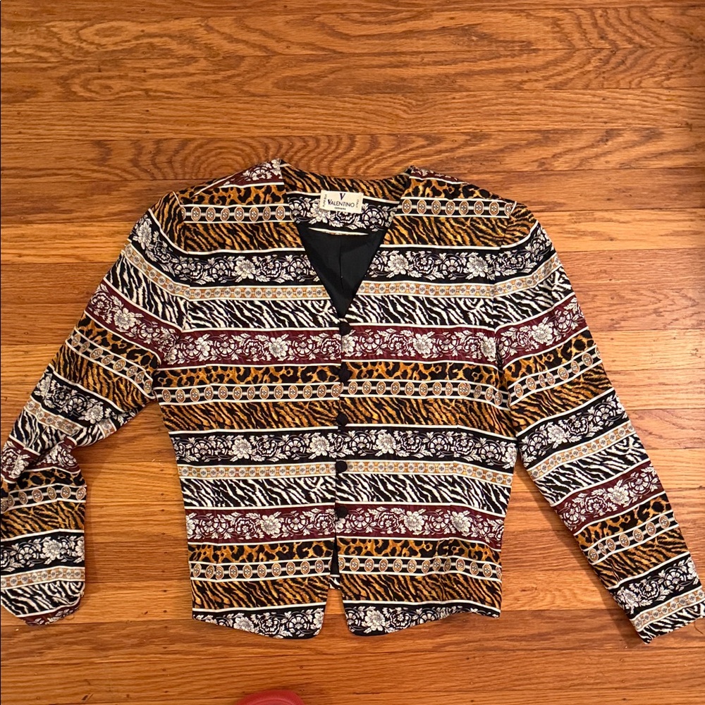 Valentino Striped Multi-Print Animal Print Patterned Button Blouse - Vintage